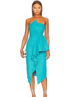 NWT Elliatt Sz L Reception Turquoie Blue Strapless Wedding Midi Dress